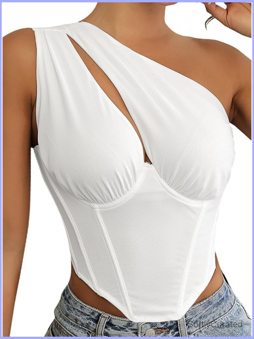 Women One Shoulder Corset Top Cutout Bustier Crop Top Underwire Boned Bodycon